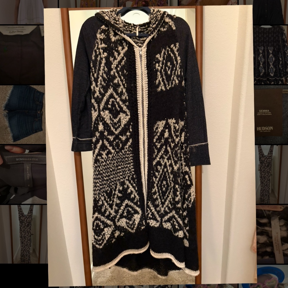 Free People Black White Moon Cardigan Hooded Sweater